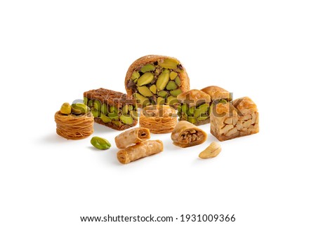 Oriental nice Mixed Baklava sweets isolated on a white background
