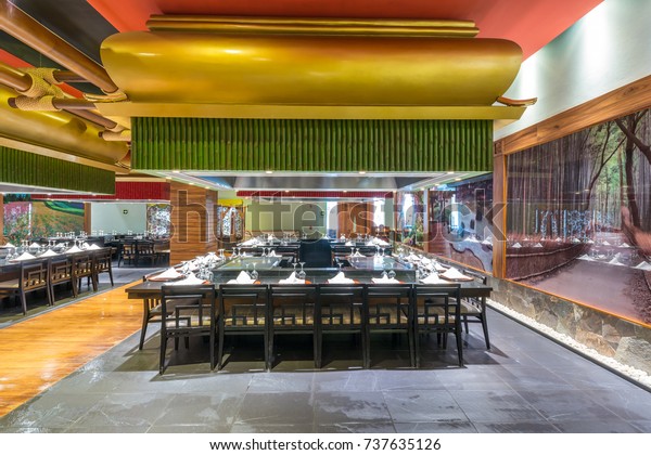 Oriental Style Interior Restaurant Interior Design Stock