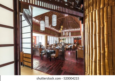 Oriental  Style  Japanese Room, Lobby, Entrance, Hall Of Luxury Five Stars Resort, Restaurant. Interior Design.