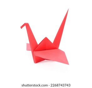 Origami art. Beautiful red paper crane isolated on white - Powered by Shutterstock