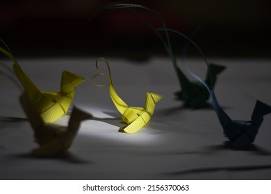 Origami Birds On The Table, Overhead Top View