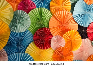 Origami Color Paper Look Like Circle Blow Or Fan To Decorated Wall.