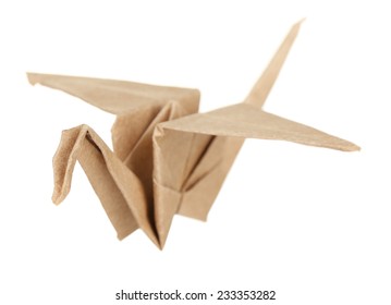 Origami Crane, Isolated On White