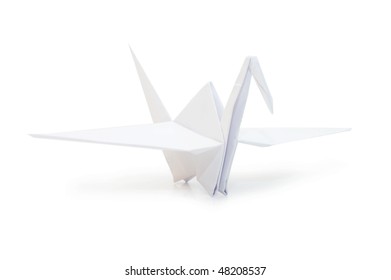 Origami Crane Isolated On White Background