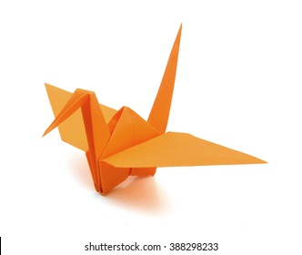 origami crane on white background 