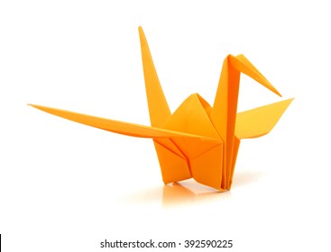 Origami Crane On White Background 