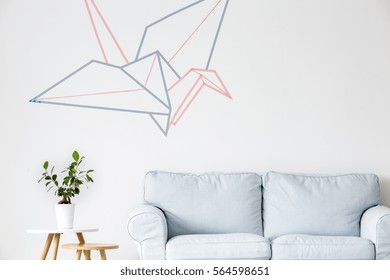 Origami Crane Vector Graphic On The Wall In Living Room