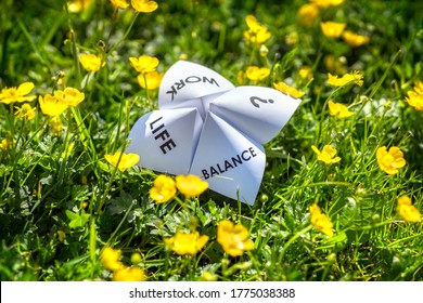 Origami Fortune Teller On Vacation In A Meadow Concept For Work Life Balance Choices