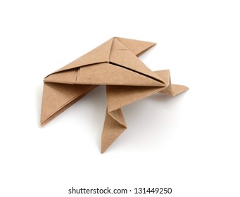 An Origami Frog Over White