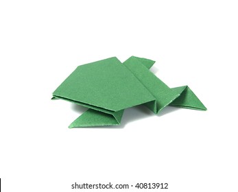 Origami Frog Over White