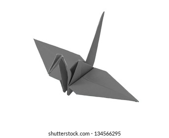 origami gray paper bird on white background