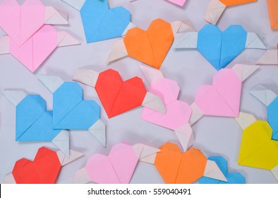 Origami Heart With Wings On White Background