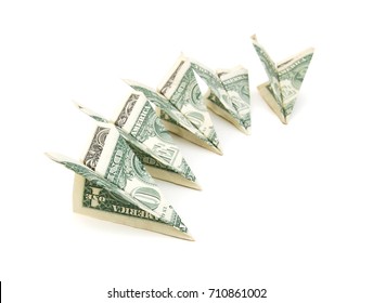 Origami Of Money Airplanes On Flying 