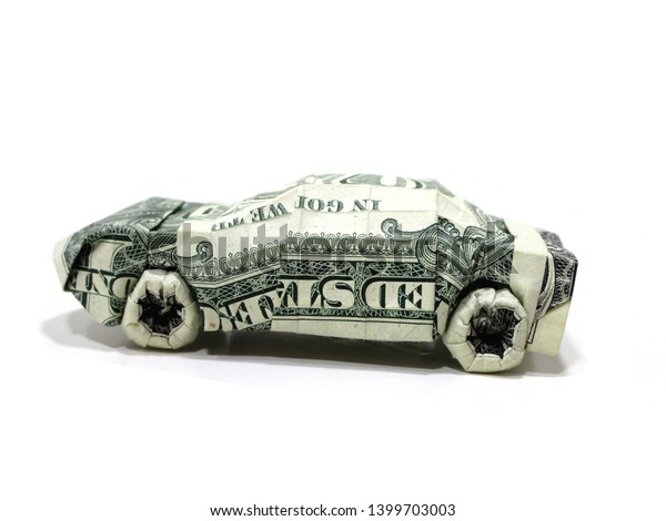 ORIGAMI MONEY ONE DOLLAR SPORT CAR expensive\
CABRIOLET background\
WHITE