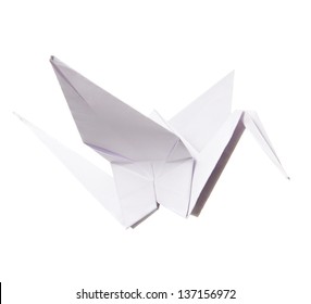 Origami Paper Crane Isolated On White