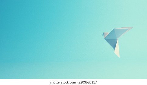Origami paper dove on a blue background with space for your text or images, peace or freedom concept background - Shutterstock ID 2203620117