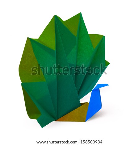 Origami Paper Peacock On White Background Stock Photo Edit