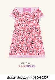 Origami Paper Pink Summer Fashion Print Trapeze Dress On A Yellow Background