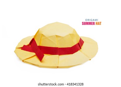 Origami  Paper Summer Straw Hat On A White Background