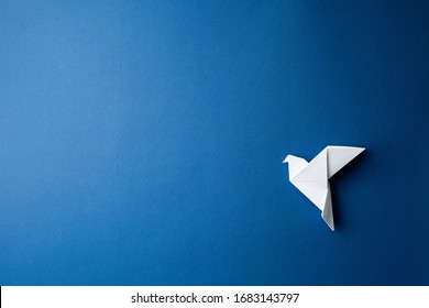 Origami pigeon on a blue isolated background. World Peace Day concept. Close up studio photo. - Powered by Shutterstock