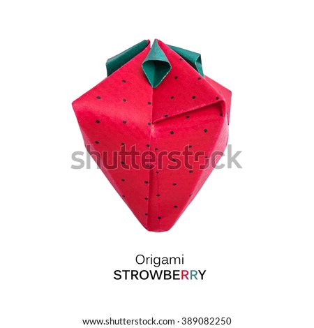 Origami sweet paper cartoon organic healthy red isolated strawberry on a white background