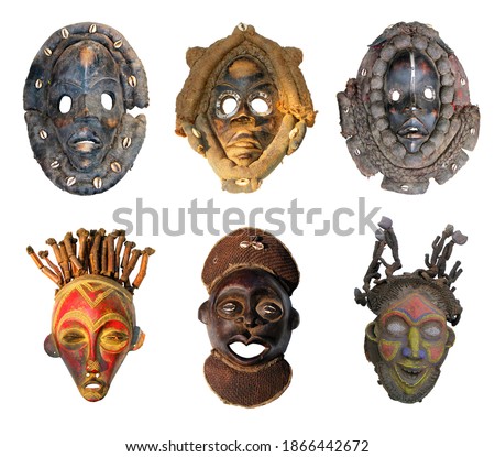 The original African masks, made the traditional way, isolated on white background