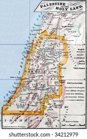 Original antique map of Israel, line-colored, dated 1889.