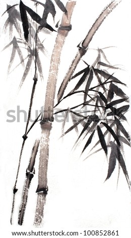 original art, watercolor painting of bamboo, Asian style painting