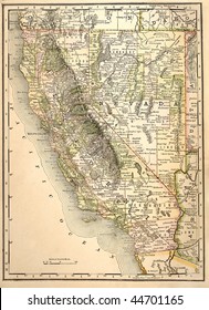 Original California and Nevada state maps, colored, dated 1889.