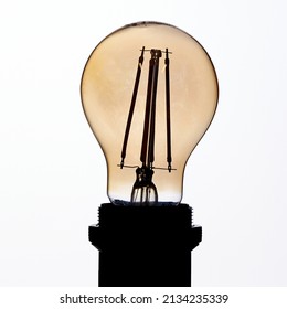 Original Circular Light Bulb Turned Off On White Background In Art Studio Photo 