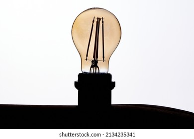 Original Circular Light Bulb Turned Off On White Background In Art Studio Photo 