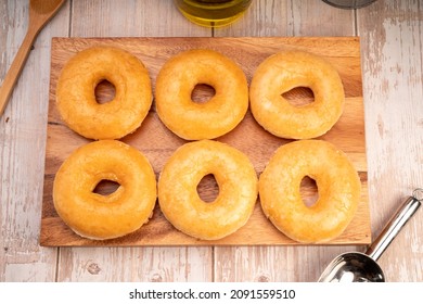 Original Flavor Donuts  Chocolate, Marmalade On Wooden Background. 