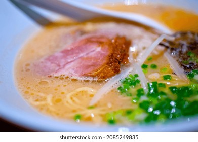 Original Japanese Beef Ramen Noodles Soup Closeup 