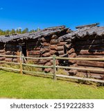 The Original Log Houses inside of Replica of Historic Gordon Stockade, Custer State Park, South Dakota, USA