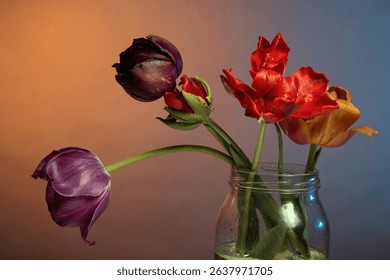 Original multi-colored tulips on abstract colorful sunrise background - Powered by Shutterstock - Get 15% off with code: PIKWIZARD15