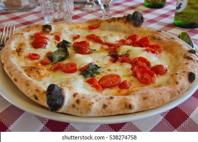 Original Neapolitan  Pizza Margherita ,  Served  In Naples Restaurant, Italy