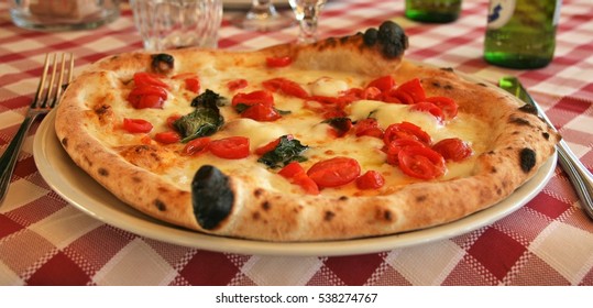 Original Neapolitan  Pizza Margherita ,  Served  In Naples Restaurant, Italy