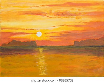 original oil painting of the Beautiful sunrise