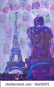 original oil painting on canvas for giclee, background or concept. Paris eiffel tower
