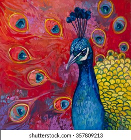 Original Oil Painting On CanvasBeautiful Multicolored PeacockModern Art Original Oil Painting On CanvasBeautiful Multicolored PeacockModern Art