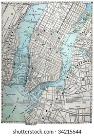 Original old street map of New York City, dated 1889.