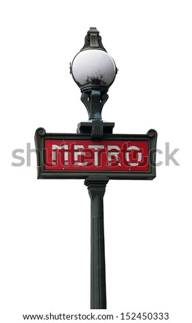 An original Paris Metro Sign isolated on white