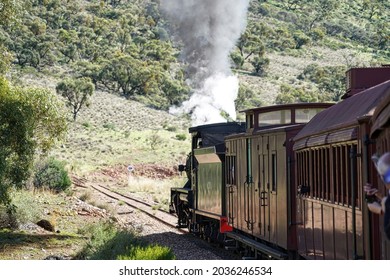 An Original Steam Locomotive On The Ghan Railway In South Australia