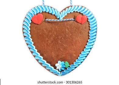 original unlabeled Bavarian gingerbread heart from Germany on white background