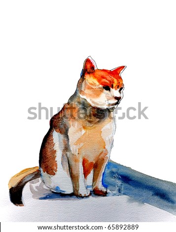 original watercolor painting of orange cat