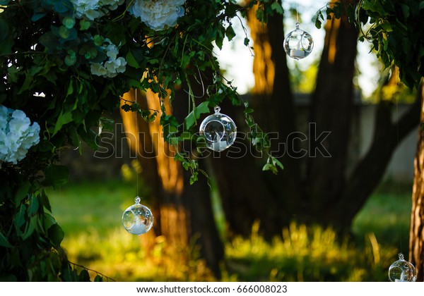 Original Wedding Floral Decoration Form Minivases Stock Photo