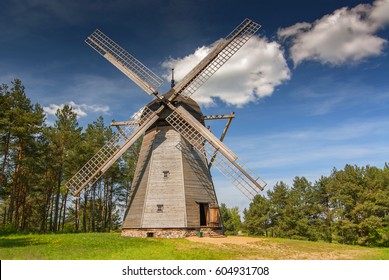 Original windmill from 19th century, dutch type The Folk Architecture Museum and Ethnographic Park in Olsztynek, Poland.