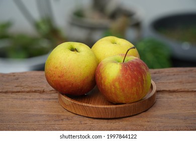 The origins of the Rambo apple cultivar are unknown. The Rambo has a greenish yellow skin, mottled and striped with a dull red and overspread with a grayish bloom. Fresh fruit.