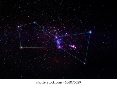 The Orion constellation with Nebula M42 and Barnards loop