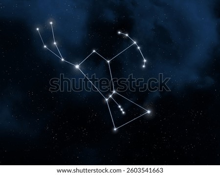 Orion the Hunter constellation in space isolated. Stars connected by lines in the night sky. Astrological image.